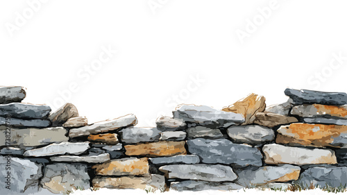 Stone Wall Against Clean White Surface Watercolor Background