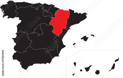 Aragon Highlighted on Map of Spain