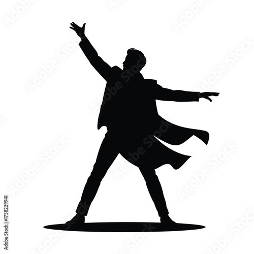 Dramatic silhouette of a dancer in motion with arms extended