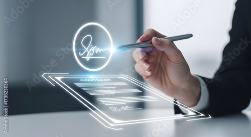 Digital Signature for Business Contract Approval and Document Management on Futuristic Tablet