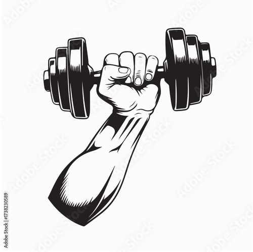 Strong Hand Holding Dumbbell Fitness Vector Image isolated on white background