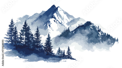 Watercolor Mountainous Landscape Vector Illustration
