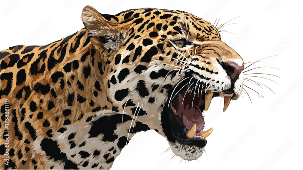 Fototapeta premium Wild Roaring Jaguar Leopard Head Face Vector Illustration