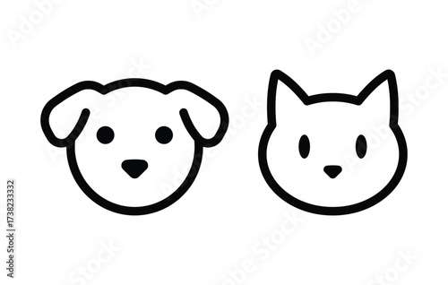 Cat dog heads simple linear icon set