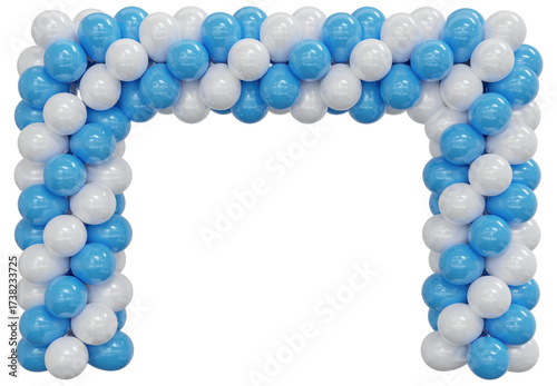 3D render balloon frame entrance. Blue and white Balloons in the Shape of square, Gate, or Portal isolate on a white background. 3d png illustration.