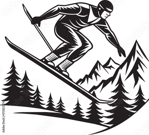 skiing in the mountains