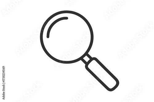 Magnifying glass icon vector in linear style, transparent background, simple search tool illustration, magnifier symbol, zoom lens, investigation and discovery concept