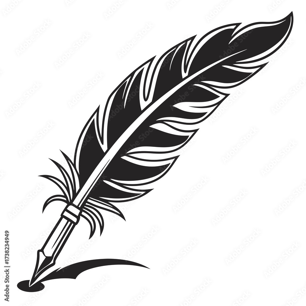 Fototapeta premium Feather quill, ink pen for writing design