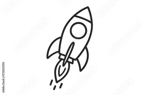 Rocket icon in linear style, launch symbol vector, cartoon rocket illustration, space exploration, simple outline, futuristic spacecraft, isolated on transparent background