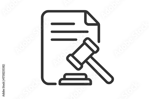 Tax preparation icon in linear style, vector illustration with transparent background, financial document and gavel symbol for accounting, legal and tax services design