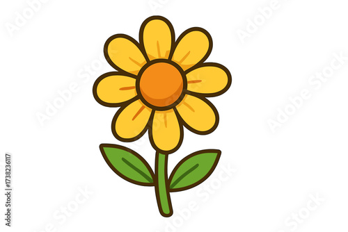 Simple yellow flower vector icon. Cute cartoon daisy blossom illustration isolated on white. Summer or spring floral graphic design element. Natural beauty, botanical doodle art.