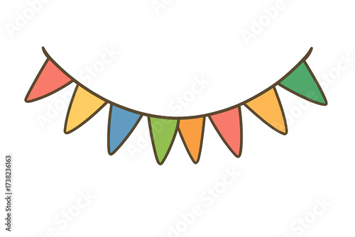 Colorful party flags bunting garland for celebration. Festive decoration for birthday, holiday, carnival or festival. Hanging pennants vector illustration in simple cute cartoon style.