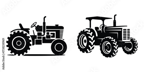 Silhouette of vintage and modern tractors in vector design for agriculture and rural farming concept