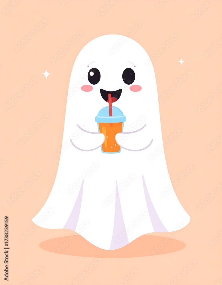 Fototapeta premium Cute ghost drinks juice
