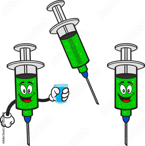 Flu Shot Mascot Set 05, Hand Drawn illustrations of Flu Shot Mascots in various poses.