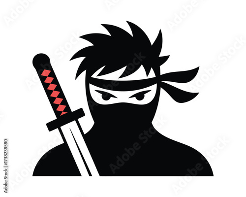 Japanese Shinobi Mask and Katana Martial Arts Logo Design
