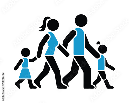 Family Walking Together Parents and Children Icon
