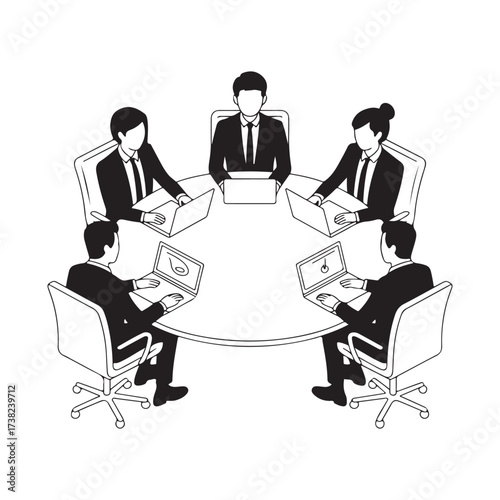 Round Table Business Meeting Outline Illustration