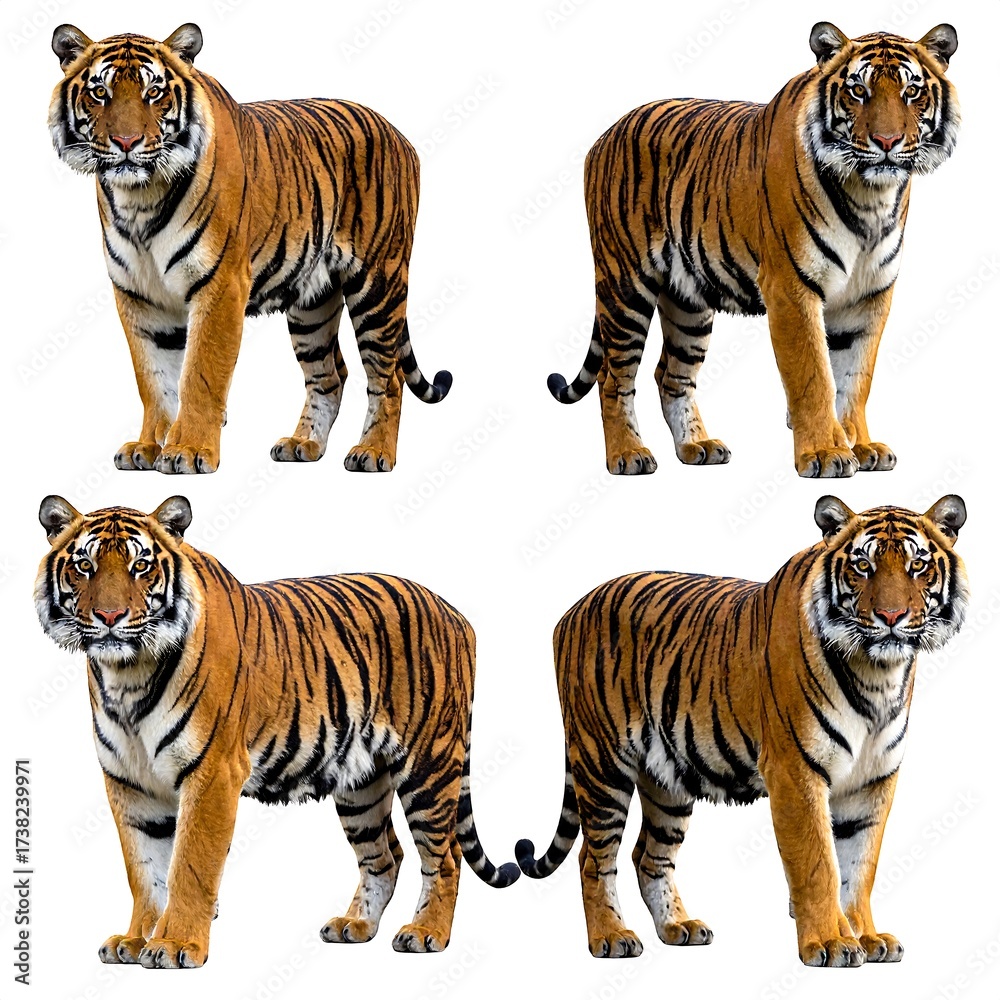 Obraz premium Four tigers, posed in a grid pattern