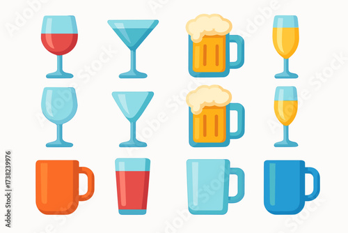 A set of icons representing various types of drinks. Outline icons that can be used for designs related to drinks and bar culture.