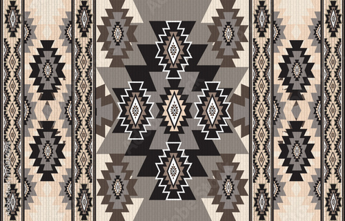 Ethnic tribal Aztec black and white background. Seamless tribal pattern, 
folk embroidery, tradition geometric Aztec ornament.
 Tradition Native and Navaho design for fabric, textile, print, rug, pape