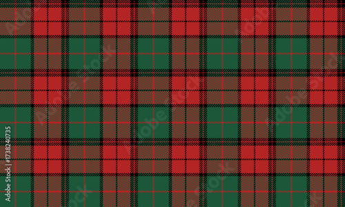 Seamless plaid fabric, green, red, black, for textiles and clothing design, skirts, pants, adding charm to both vintage and modern fashion looks.