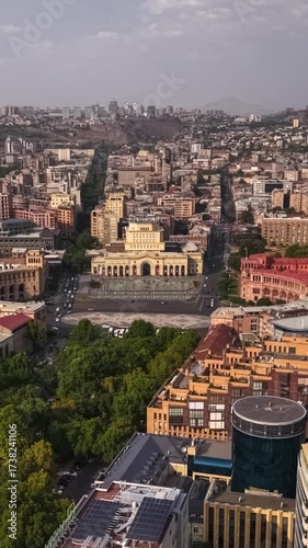 Aerial view of Republic Square in Yerevan. Vertical video