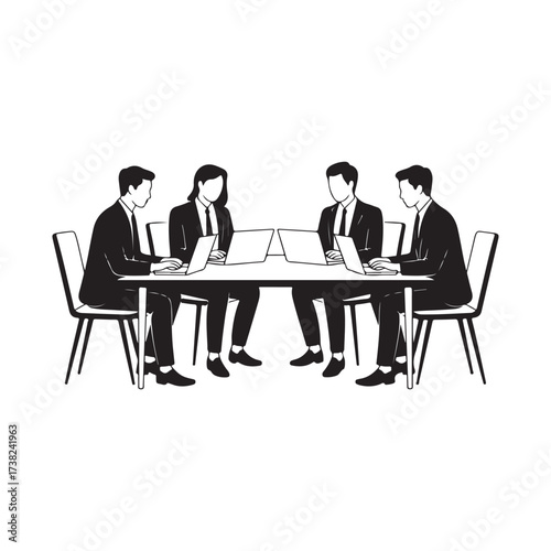 Business Team Discussion Outline Vector Graphic