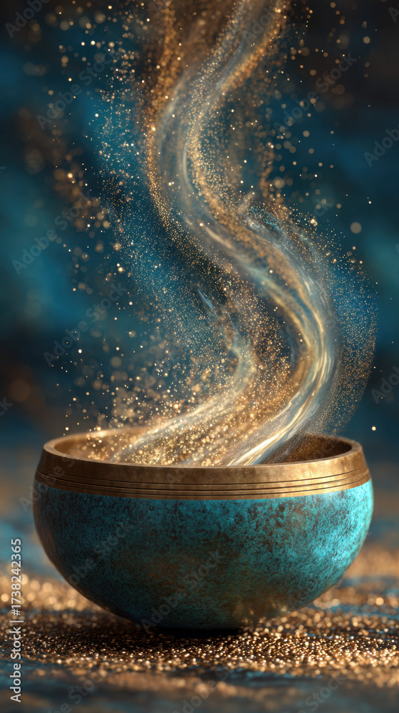 custom made wallpaper toronto digitalMystical Teal and Gold Singing Bowl with Sparkling Energy
