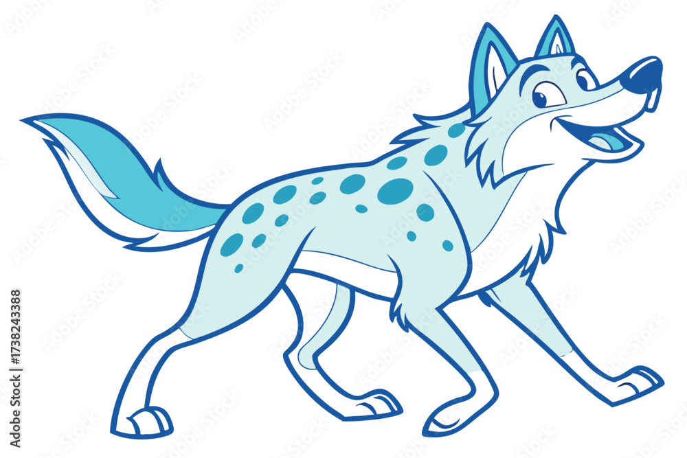 Fototapeta premium Cartoonish Blue Wolf Isolated on White Background Cute Cartoon Animal