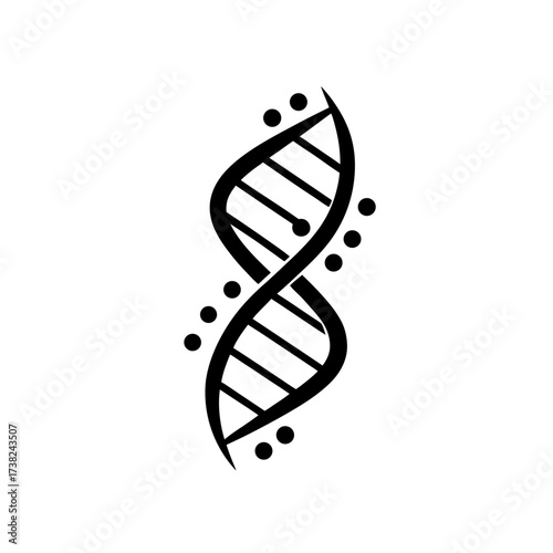 Illustration of a dna strand with dots near on transparent background silhouette