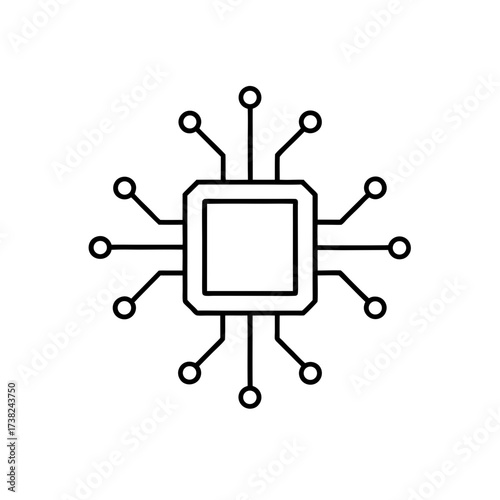 Illustration of a computer processor chip on transparent background silhouette