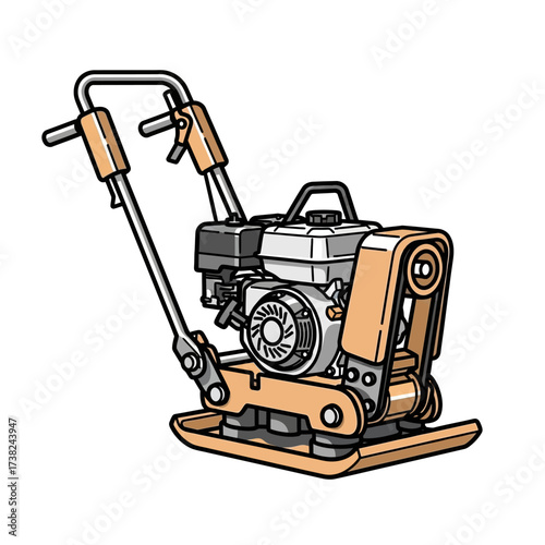 Portable vibratory plate compactor illustration for construction and landscaping projects, ideal for soil and aggregate compaction on job sites