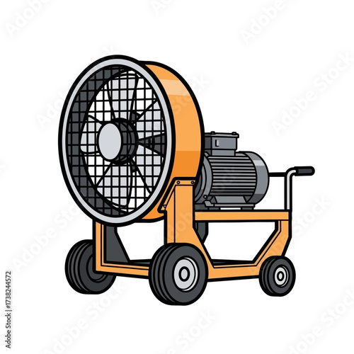 Vector illustration of a powerful mobile industrial blower fan for air circulation and ventilation, isolated on a white background