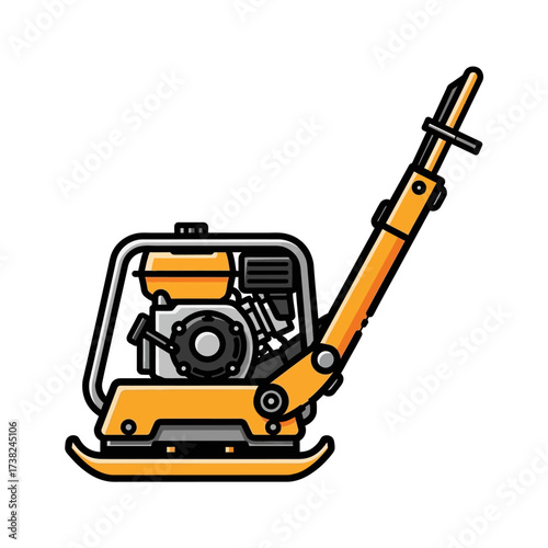 Vibratory plate compactor illustration for construction site preparation, ground leveling, and soil compaction projects, an essential tool for civil engineering endeavors