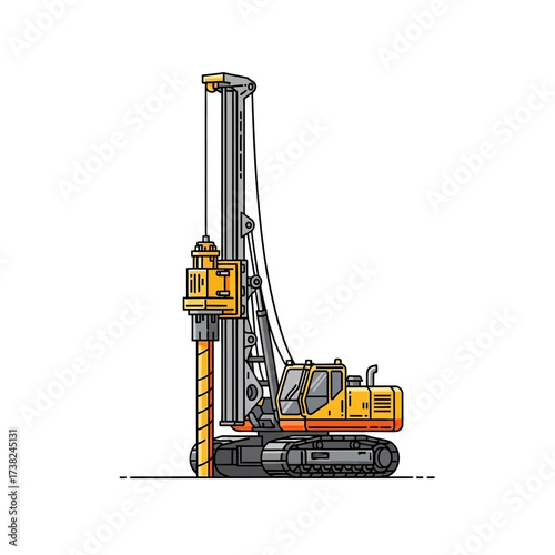 Illustration of a large drilling machine with a long drill bit extended, suitable for construction and industrial applications