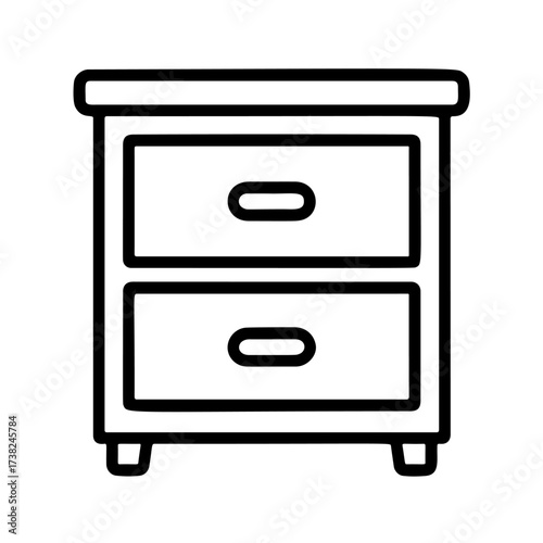 Bedside table outline icon. Doodle style. Hand drawn black and white isolated icon. Coloring page, art therapy, line art, logotype. Vector illustration