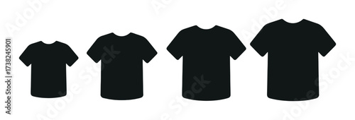 Black t-shirts in various sizes on yellow background