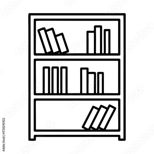 Book shelf. Interior furniture. Doodle style. Hand drawn black and white isolated icon. Coloring page, art therapy, line art, logotype. Vector illustration