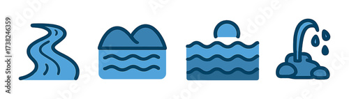 Glowing blue water symbols on black background