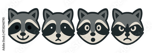 Wallpaper Mural Set of raccoon emojis displaying different emotions on a dark background Torontodigital.ca