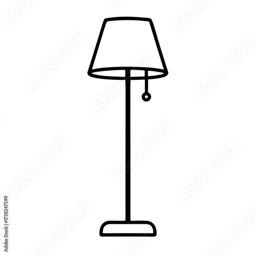 Floor lamp outline icon simple and modern. Hand drawn black and white isolated icon. Coloring page, art therapy, line art, logotype. Vector illustration