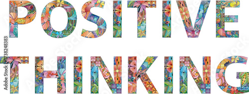 Words POSITIVE THINKING. Vector zentangle object for decoration