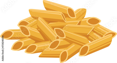 Flat Lay Pasta Penne Pile Isolated on White Background Ingredient