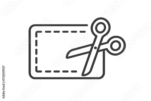 Scissors cutting coupon with dotted line. Discount voucher concept. Sale promotion symbol. Cut out, trim, snip. Special offer icon. Crafting, scrapbooking. Line art vector.