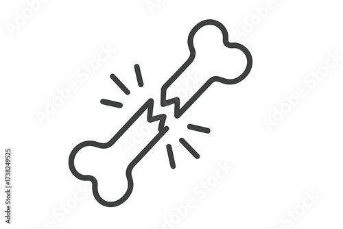 Broken bone icon. Bone fracture symbol. Medical concept of injury, trauma, or osteoporosis. Simple line art vector illustration for healthcare, orthopedics, and emergency.