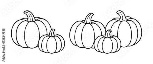 Various abstract Pumpkins Doodle style. Hand drawn black and white isolated icon. Coloring page, art therapy, line art, logotype. Vector illustration