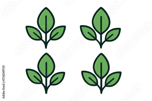 Leaf icon set. Green plant sprout symbol collection. Vector illustration for nature, ecology, and organic concepts. Eco-friendly, vegan, and bio product logo. Growth, freshness sign.