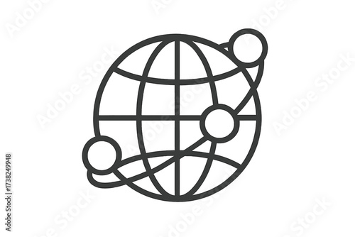 Global network connection icon. Worldwide communication technology symbol. Internet logistics travel concept. Vector earth with nodes. GPS map location pin. Global business.