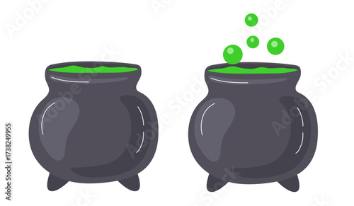 Cauldron with potion. Witch's cauldron. Vector illustration.